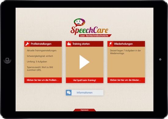 SpeechCare, Legasthenie, LRS, App, Tablet, iOS, Android, Legasthenietraining