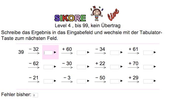 Kopfrechnen üben mit SIKORE