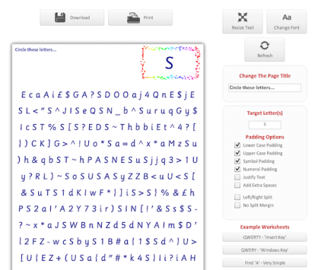 Buchstaben- und/oder Zahlensuche (Arbeitsblattgenerator) - Erster