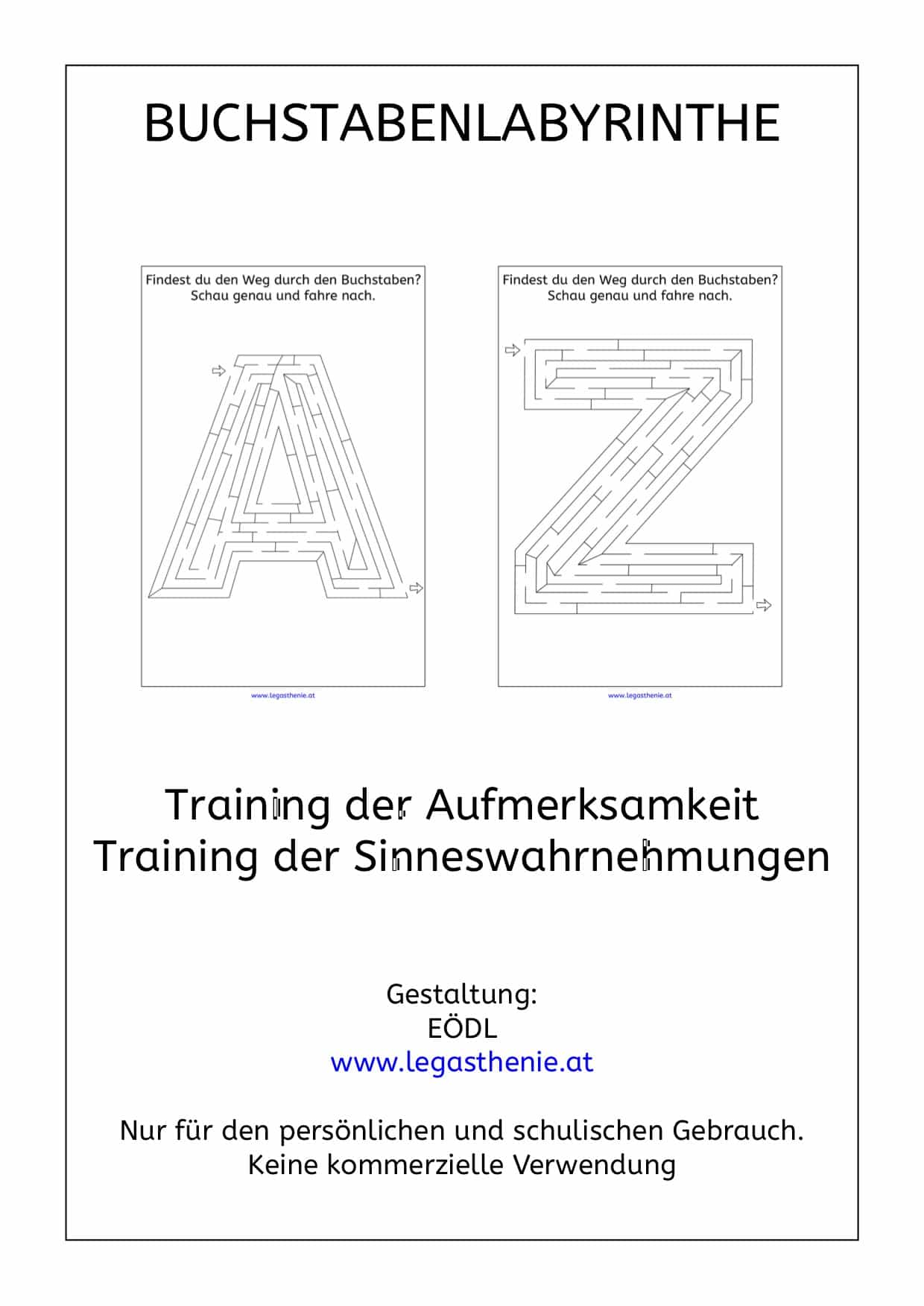 Buchstabenlabyrinthe, Wahrnehmung, AFS-Methode, AFS-Training, Legasthenie, Legastheniematerial, Buchstaben, Labyrinth, Aufmerksamkeit, Feinmotorik, räumliche Wahrnehmung, optische Wahrnehmung