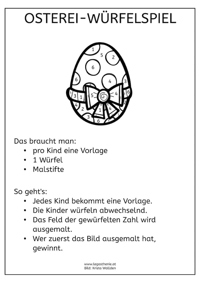 Ostern, Osterei, Würfelspiel, Legasthenie, Legasthenietraining, Dyskalkulie, Dyskalkulietraining, AFS-Methode, Feinmotorik, Aufmerksamkeit