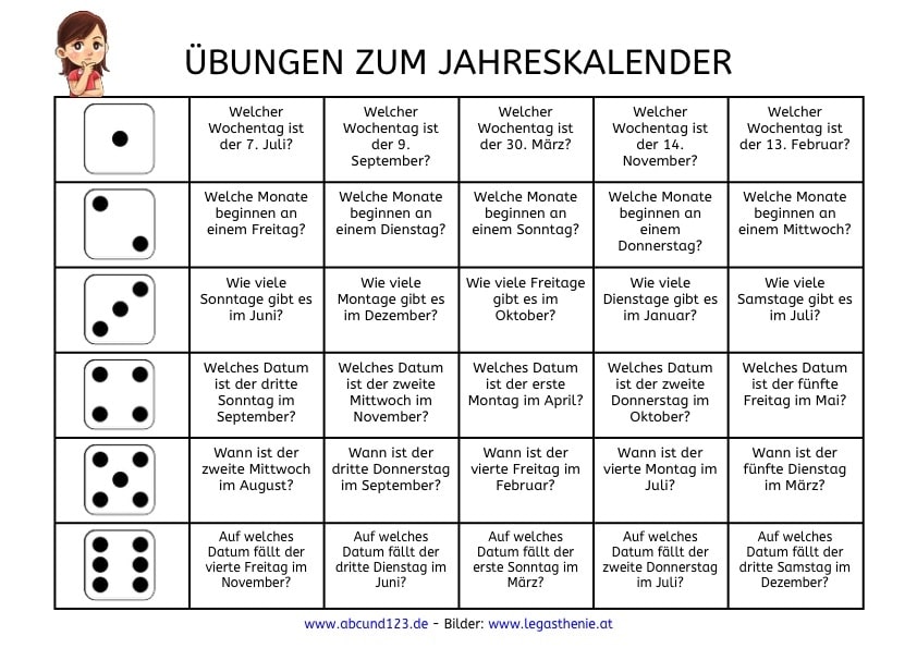 Kalender 2018 mit Übungen