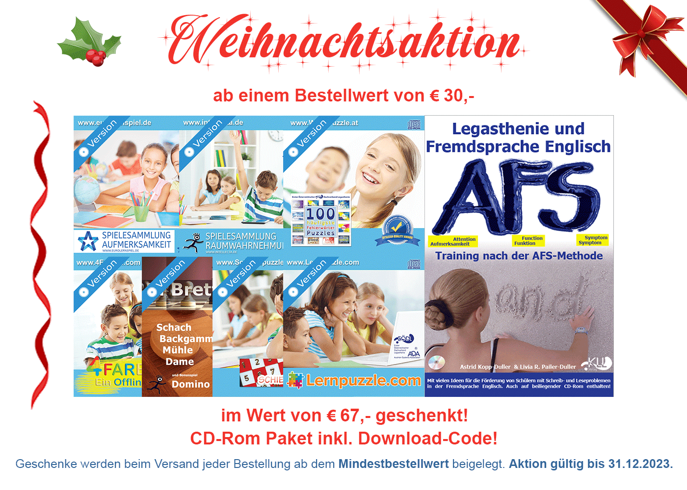 Weihnachtsaktion: GRATIS Geschenke im Online-Shop für Legasthenie